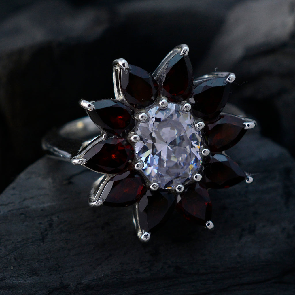Garnet multiple German 92.5 Silver Red Gems Essential  Abstract Ring Jewellery