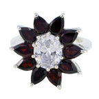 Garnet multiple German 92.5 Silver Red Gems Essential  Abstract Ring Jewellery