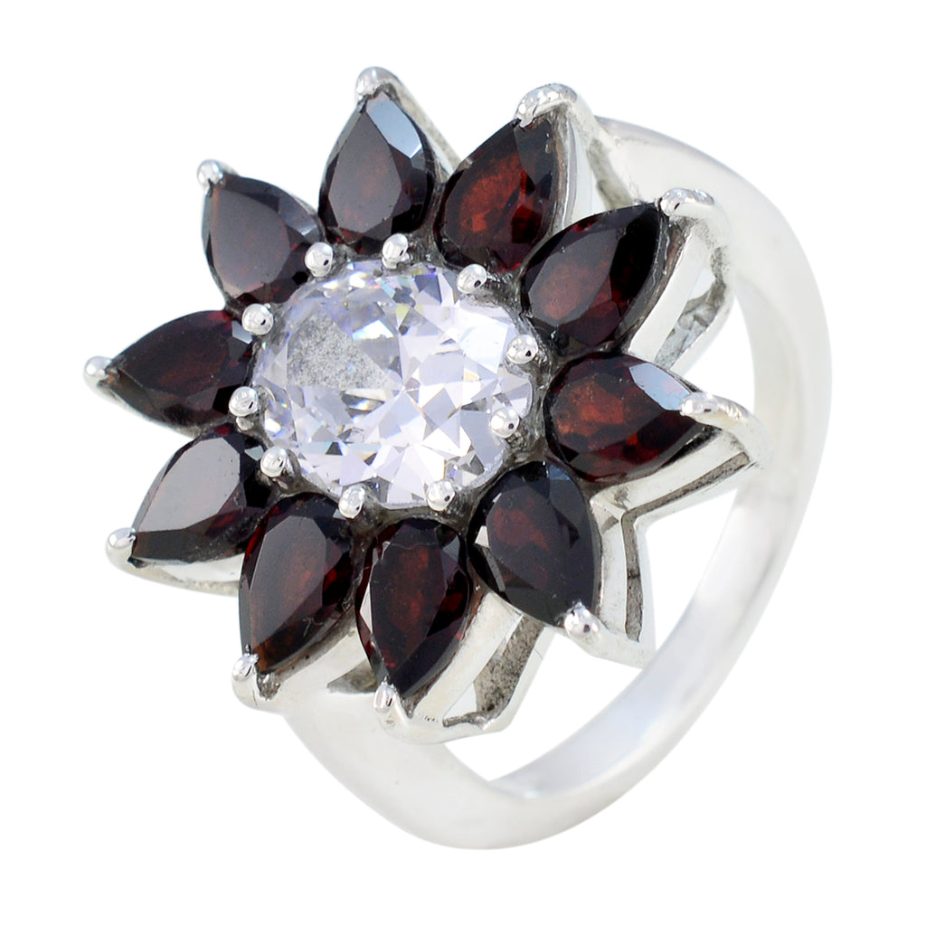 Garnet multiple German 92.5 Silver Red Gems Essential  Abstract Ring Jewellery