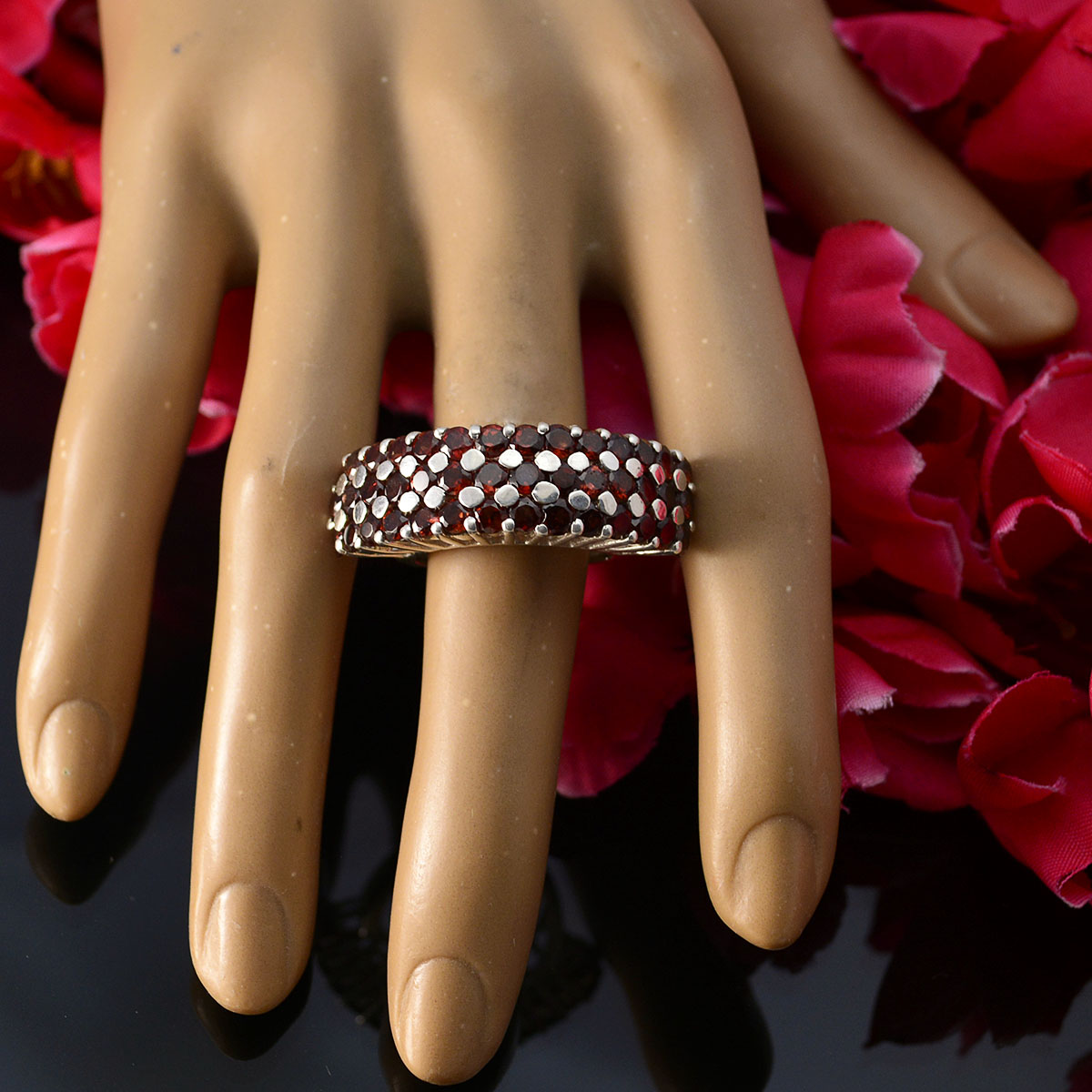 Garnet multiple Italian 925 Silver Red Gemstone Statement Victorian Ring Jewelry