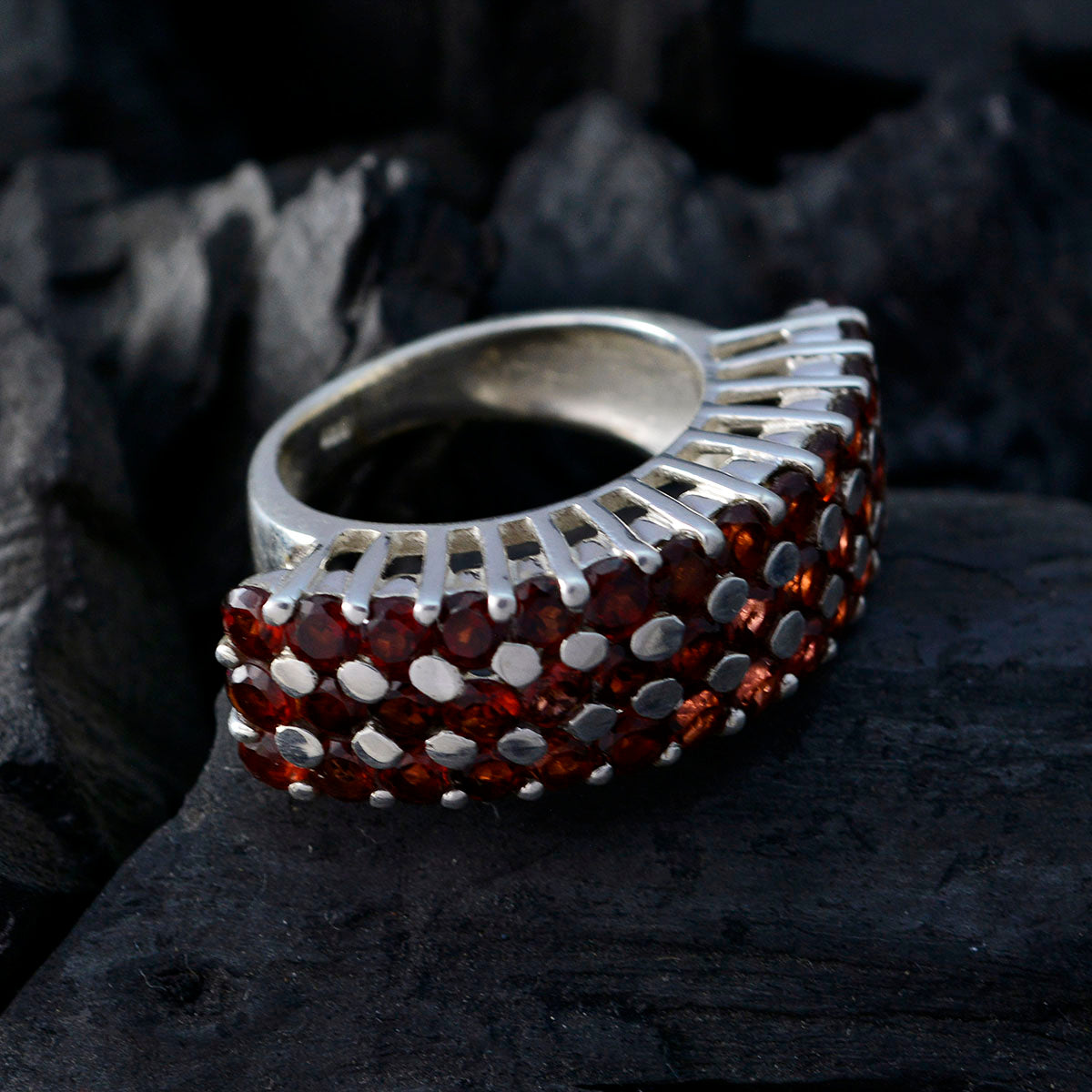 Garnet multiple Italian 925 Silver Red Gemstone Statement Victorian Ring Jewelry