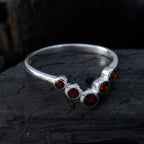Garnet Penta Japanese 925 Sterling Silver Red Gems Minimalist Luxurious Ring Jewelry