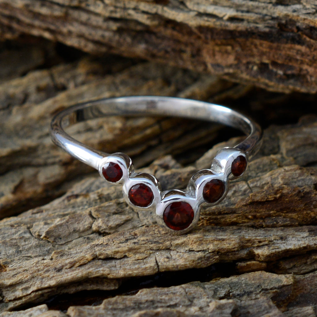 Garnet Penta Japanese 925 Sterling Silver Red Gems Minimalist Luxurious Ring Jewelry