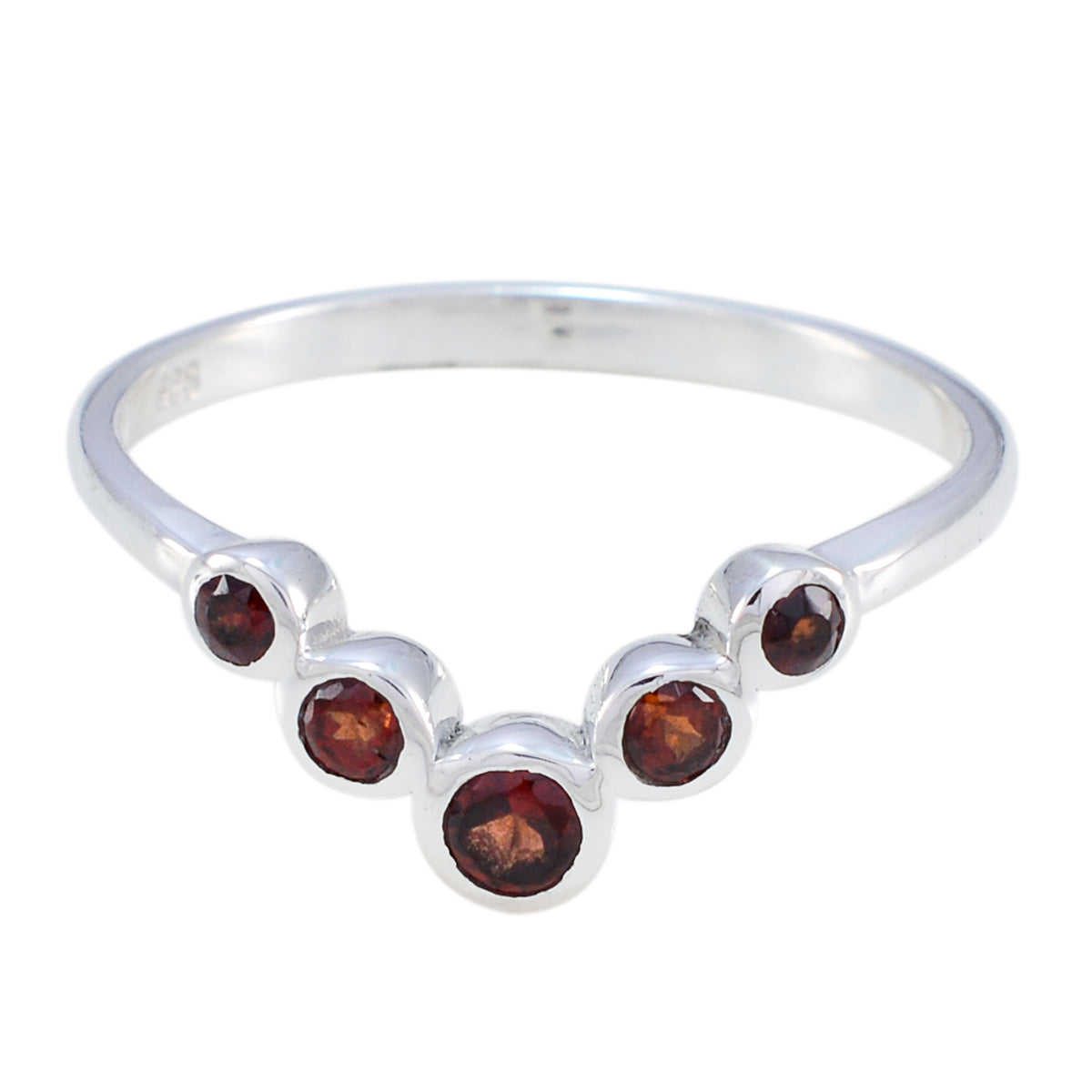 Garnet Penta Japanese 925 Sterling Silver Red Gems Minimalist Luxurious Ring Jewelry メイン画像