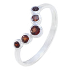Garnet Penta Japanese 925 Sterling Silver Red Gems Minimalist Luxurious Ring Jewelry