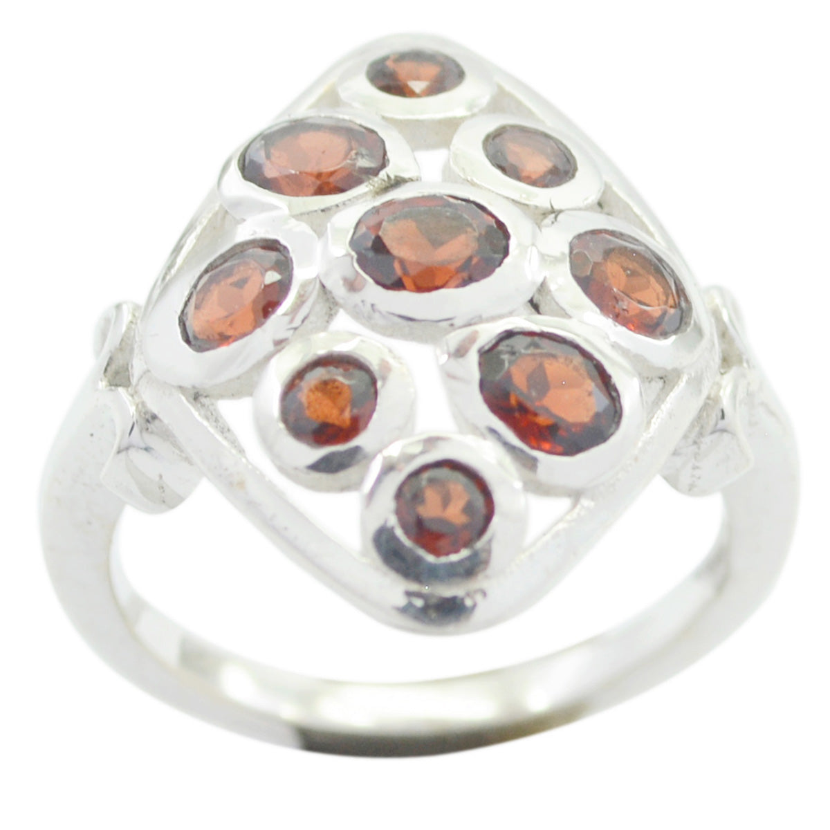 Garnet Navratna African 92.5 Silver Red Gemstone Slim Glamorous Ring Jewelry Hoofdafbeelding