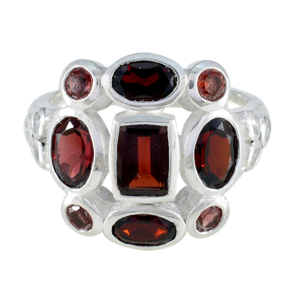 Garnet Navratna Egyptian 925 Sterling Silver Red Gems Classic Signet Ring Jewellery