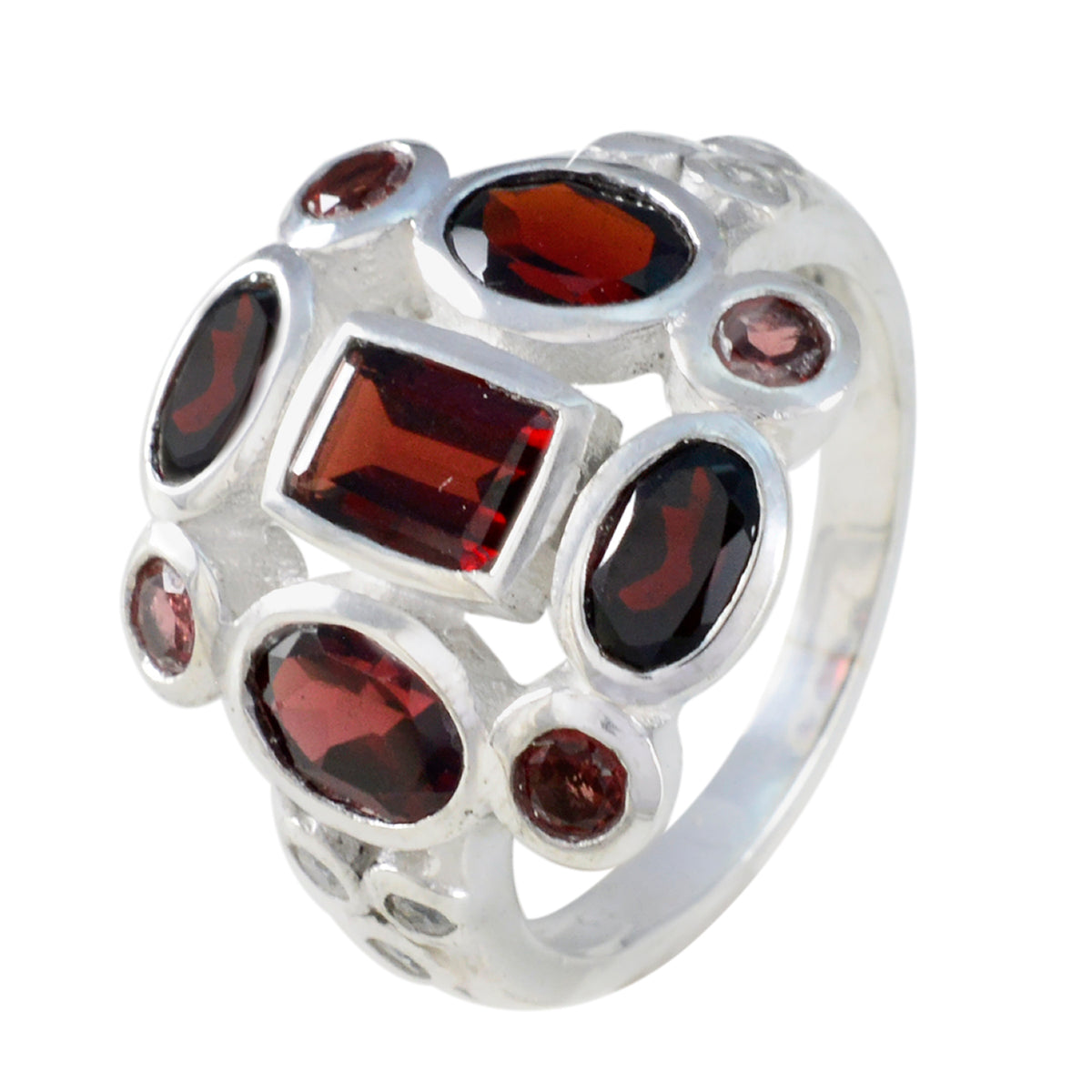 Garnet Navratna Egyptian 925 Sterling Silver Red Gems Classic Signet Ring Jewellery