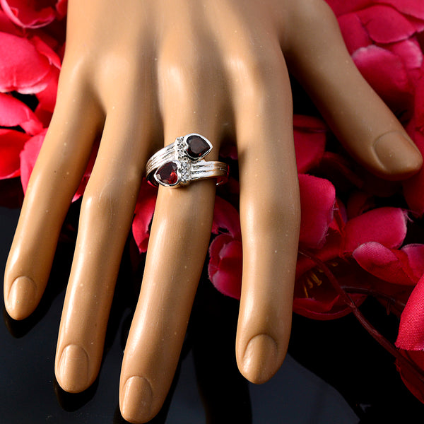 Garnet Toi et Moi Egyptian Silver Red Gems Minimal Abstract Ring Jewellery