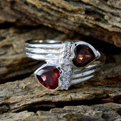 Garnet Toi et Moi Egyptian Silver Red Gems Minimal Abstract Ring Jewellery