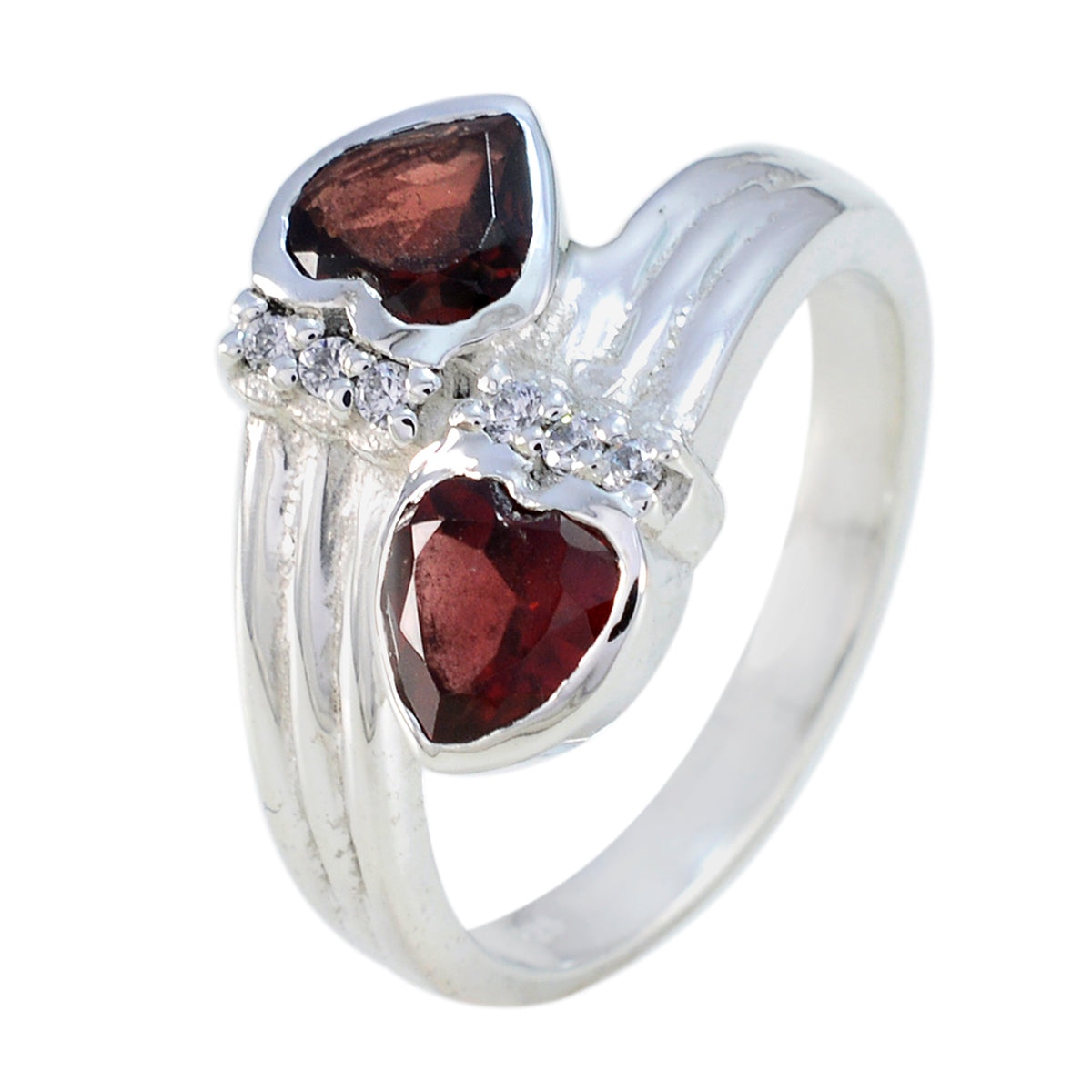 Garnet Toi et Moi Egyptian Silver Red Gems Minimal Abstract Ring Jewellery