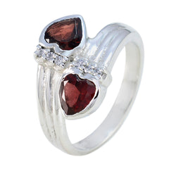 Garnet Toi et Moi Egyptian Silver Red Gems Minimal Abstract Ring Jewellery