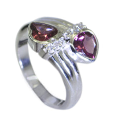 Garnet Toi et Moi Egyptian Silver Red Gems Minimal Abstract Ring Jewellery