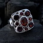 Garnet Navratna German Silver Red Gemstone Statement Vintage Ring Jewellery