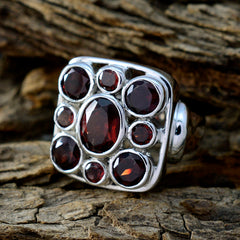 Garnet Navratna German Silver Red Gemstone Statement Vintage Ring Jewellery