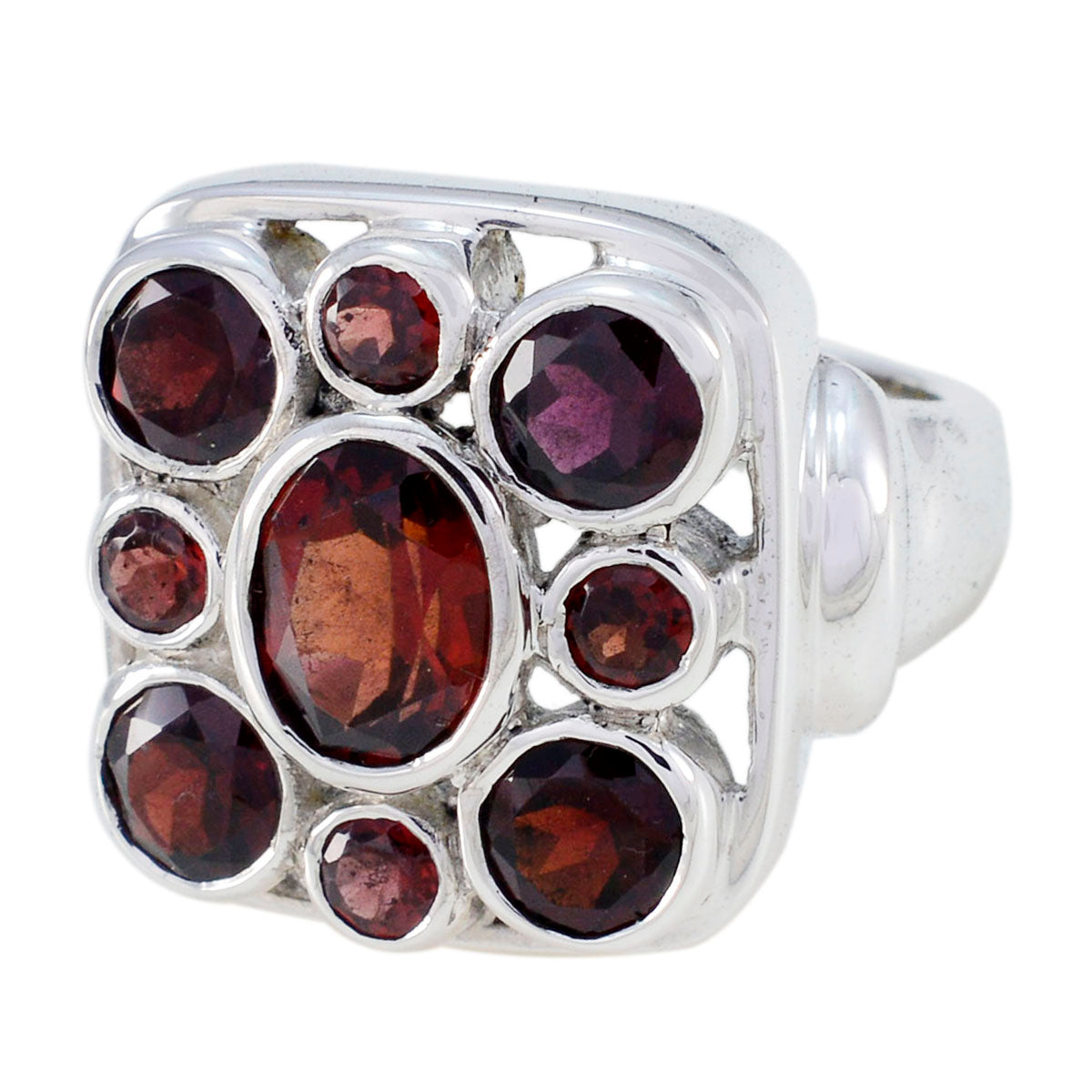 Garnet Navratna German Silver Red Gemstone Statement Vintage Ring Jewellery