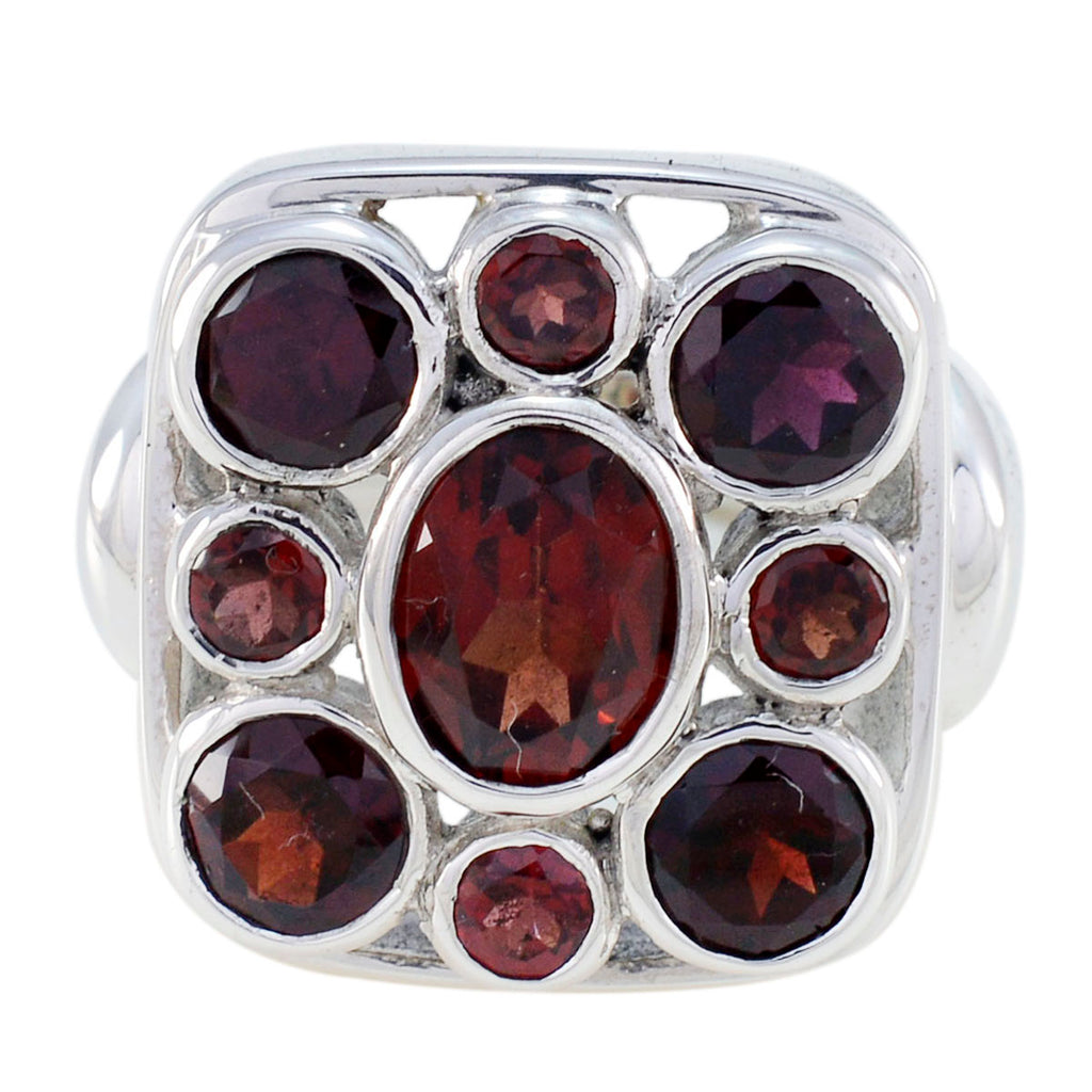 Garnet Navratna German Silver Red Gemstone Statement Vintage Ring Jewellery
