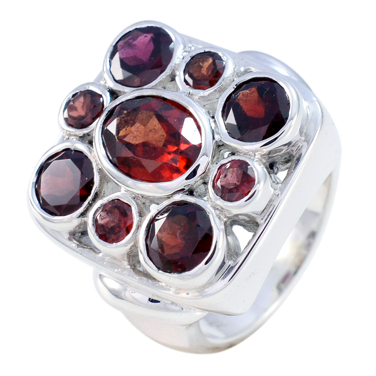 Garnet Navratna German Silver Red Gemstone Statement Vintage Ring Jewellery