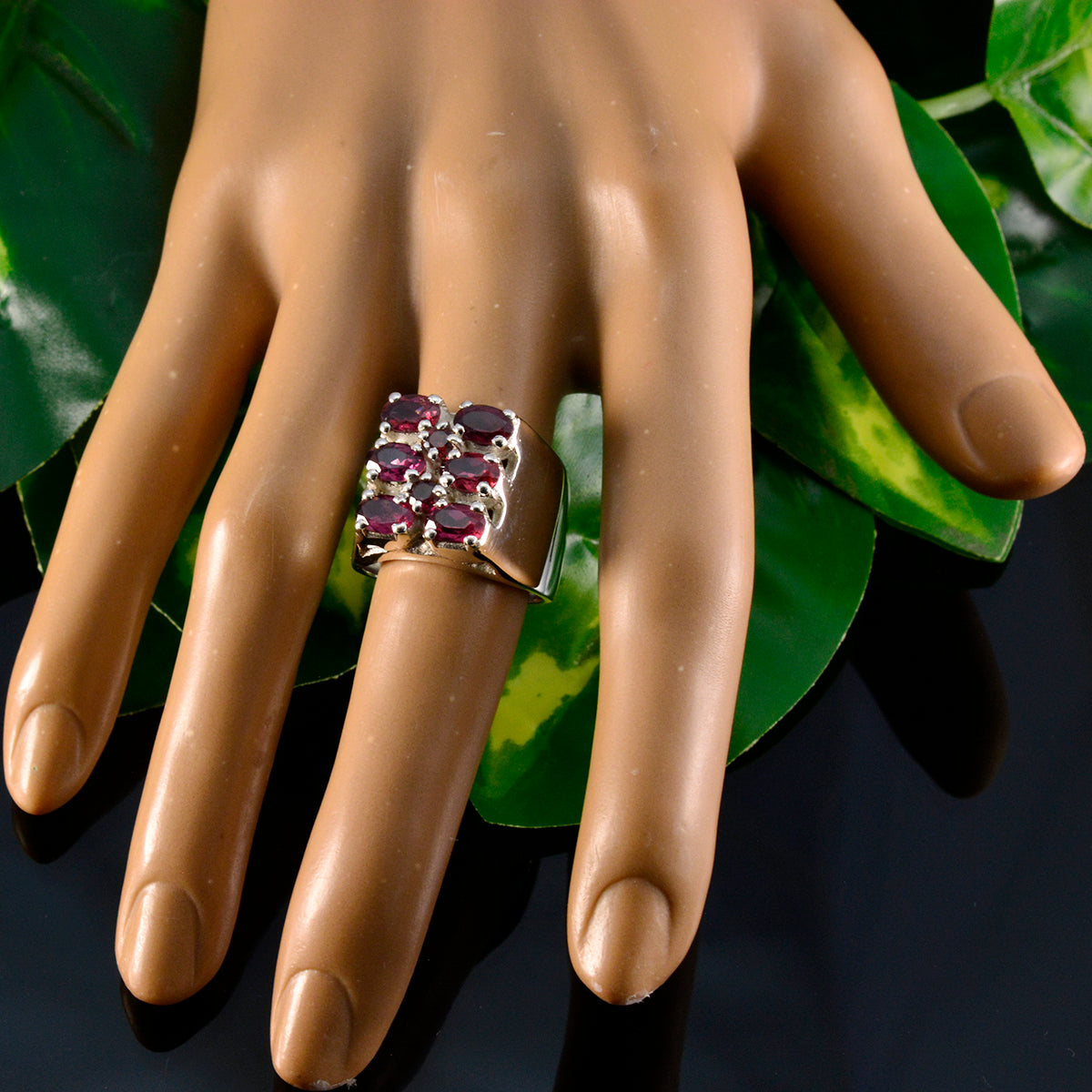 Garnet multiple Spanish 925 Silver Red Gems Chunky antique Ring Jewellery