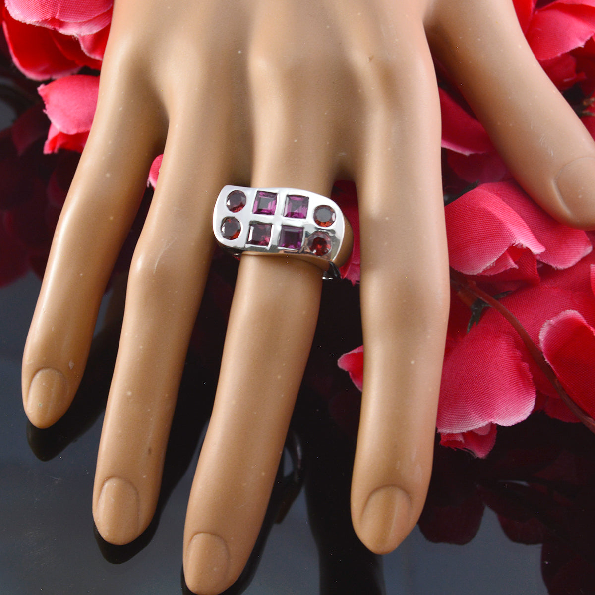 Garnet octa Spanish Sterling Silver Red Gemstone Chunky Signet Ring Jewelry