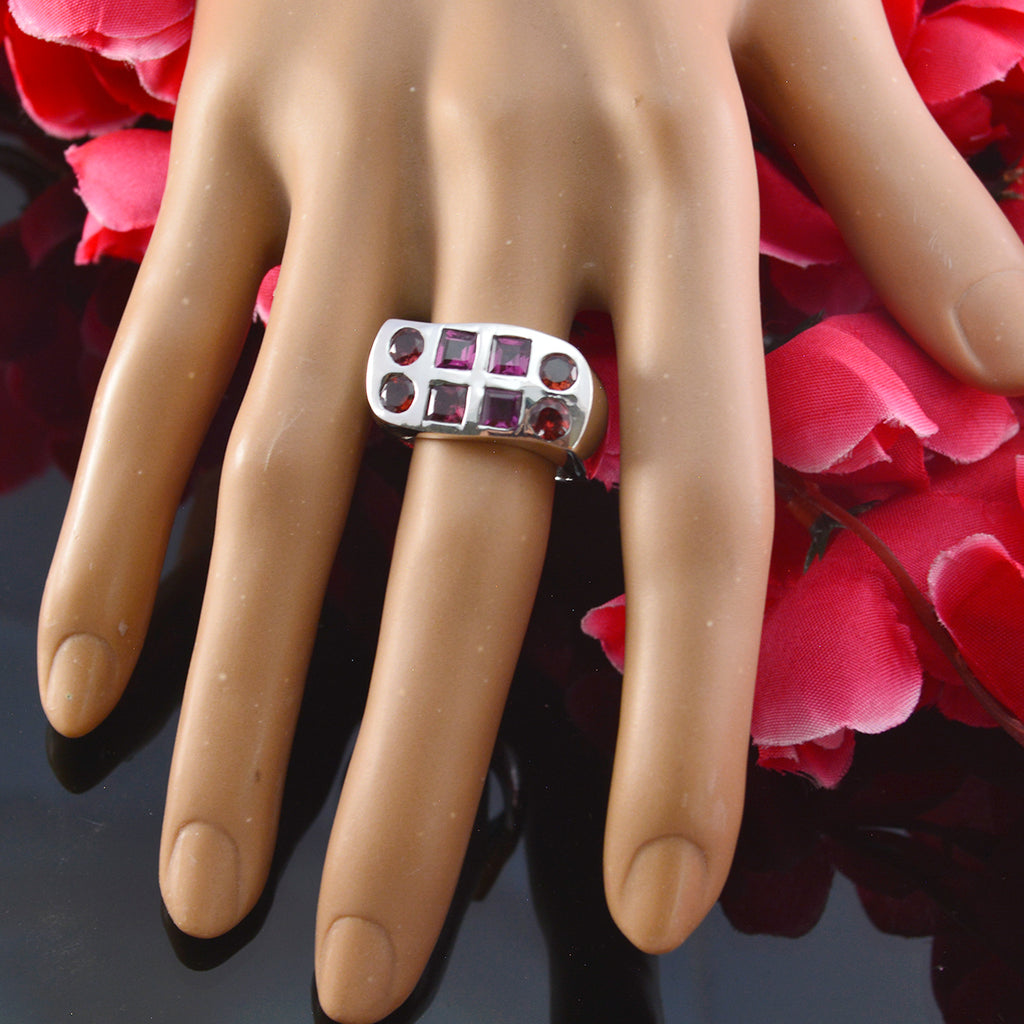 Garnet octa Spanish Sterling Silver Red Gemstone Chunky Signet Ring Jewelry