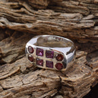 Garnet octa Spanish Sterling Silver Red Gemstone Chunky Signet Ring Jewelry