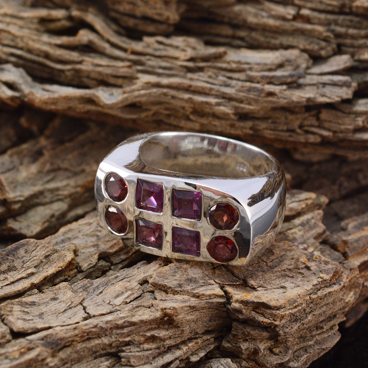 Garnet octa Spanish Sterling Silver Red Gemstone Chunky Signet Ring Jewelry