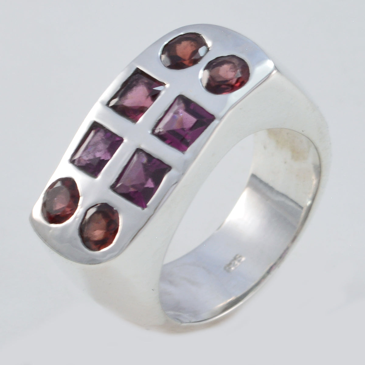 Garnet octa Spanish Sterling Silver Red Gemstone Chunky Signet Ring Jewelry