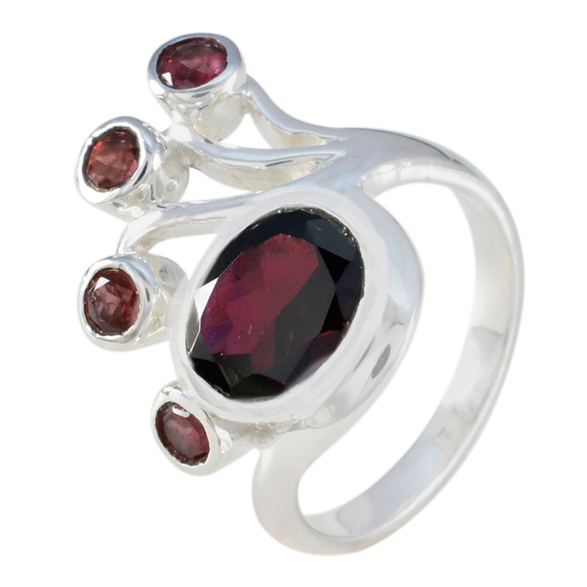Garnet Penta African Silver Red Gems Versatile Modern Ring Jewelry