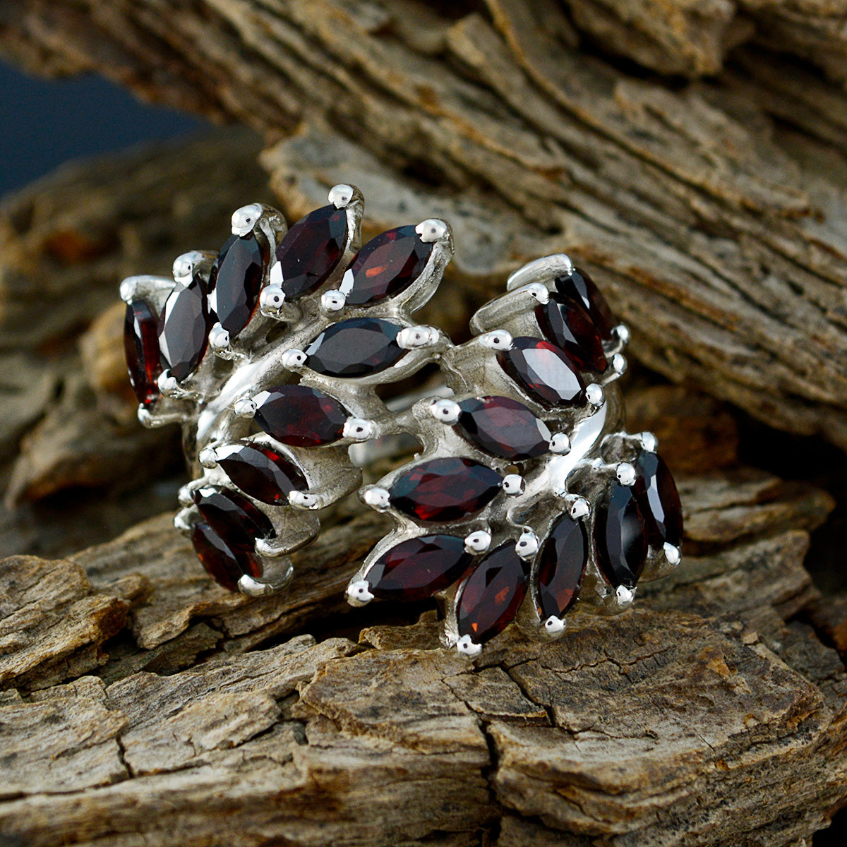 Garnet multiple French Sterling Silver Red Gemstones Chunky Vintage Ring Jewellery