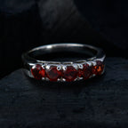 Garnet Penta Korean 925 Silver Red Gems Whisper thin Modern Band Jewelry