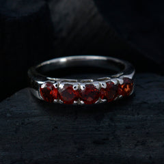 Garnet Penta Korean 925 Silver Red Gems Whisper thin Modern Band Jewelry