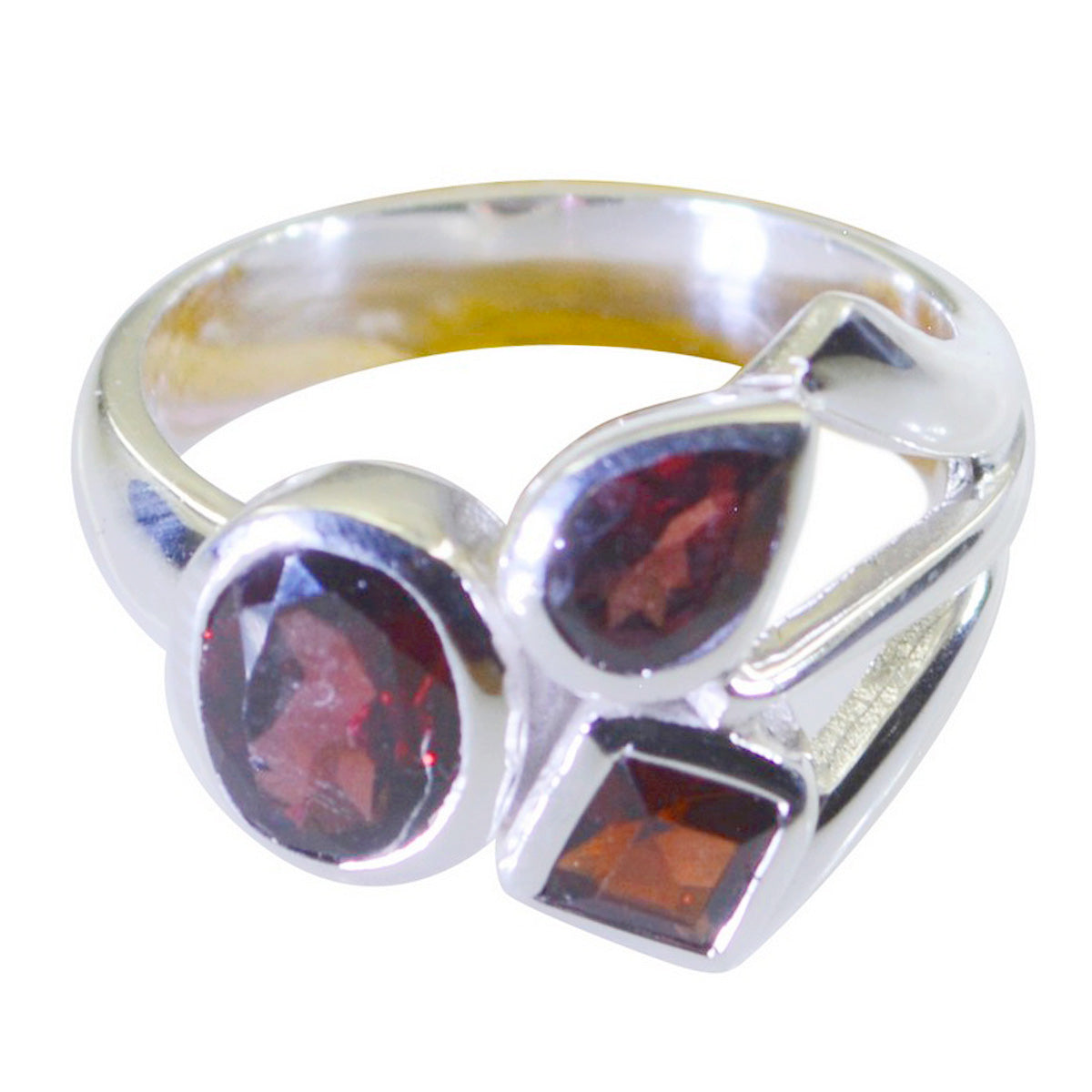 Garnet Trilogy Russian Sterling Silver Red Gemstone Mid weight Artisan Ring Jewelry