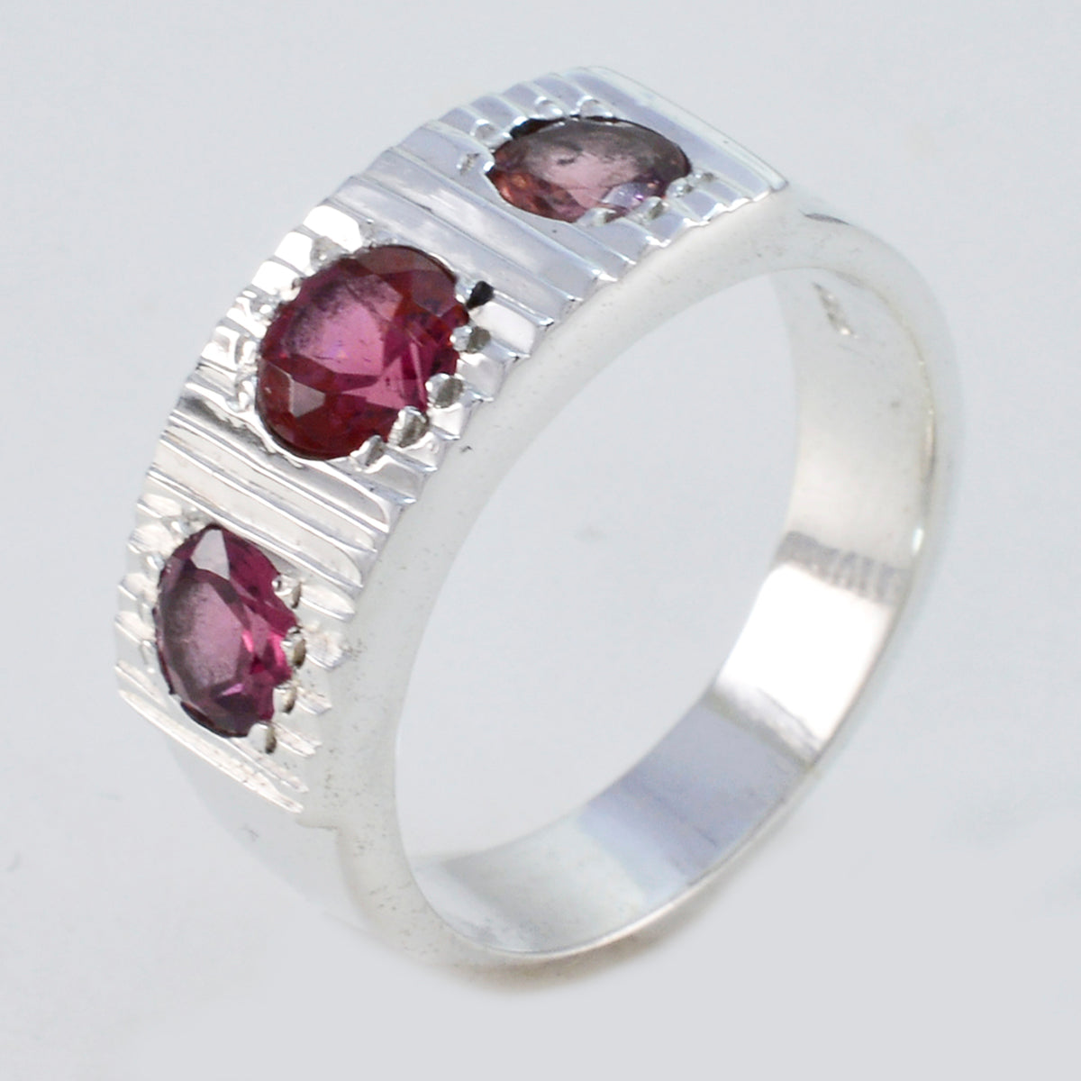 Garnet Trilogy Indian Sterling Silver Red Gems Minimal Boho Ring Jewellery