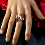 Garnet Trilogy French 92.5 Silver Red Gemstone Slim Abstract Ring Jewellery