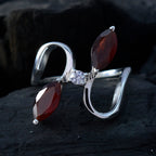Garnet Trilogy French 92.5 Silver Red Gemstone Slim Abstract Ring Jewellery