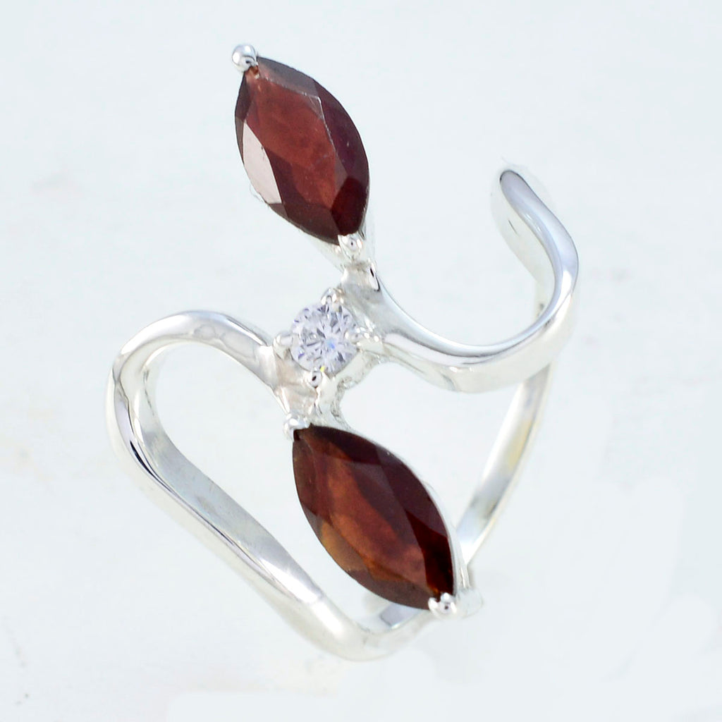 Garnet Trilogy French 92.5 Silver Red Gemstone Slim Abstract Ring Jewellery