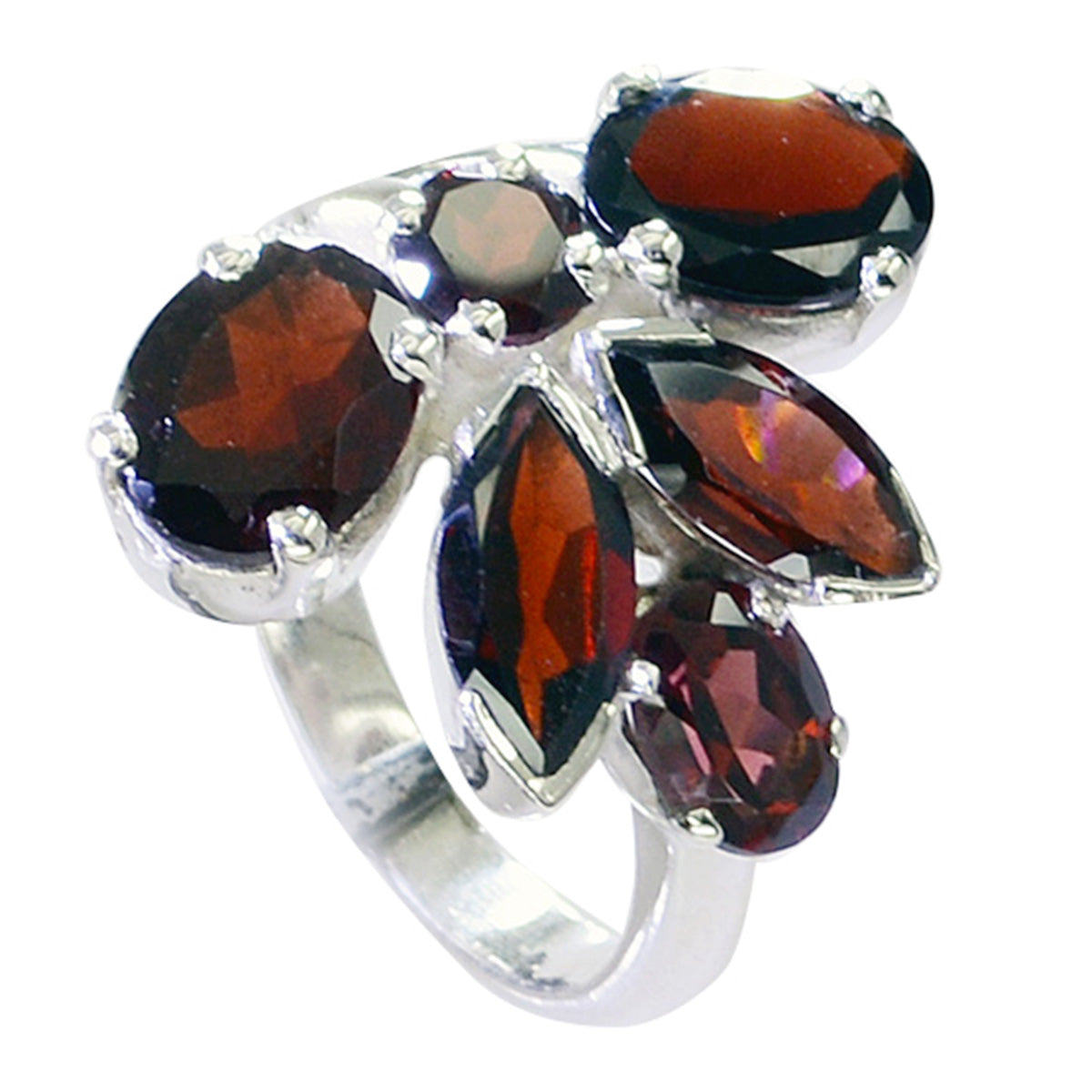 Garnet Hexa Egyptian Silver Red Gemstone Versatile Modern Ring Jewellery Main image
