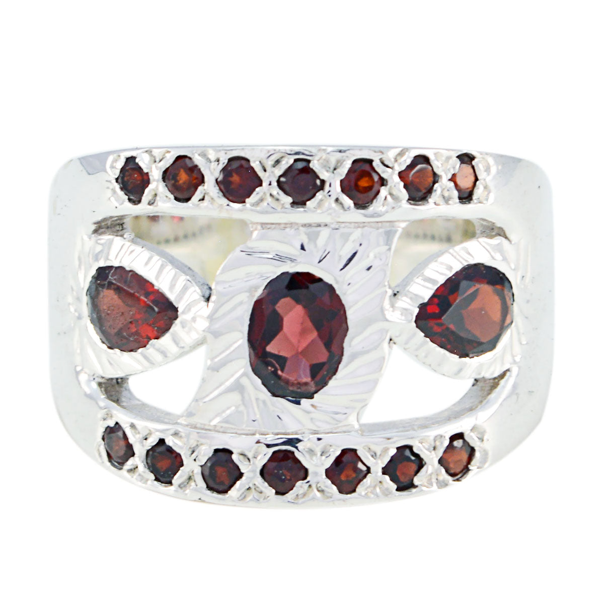 Garnet multiple German 925 Sterling Silver Red Gemstone Statement Artisan Ring Jewelry