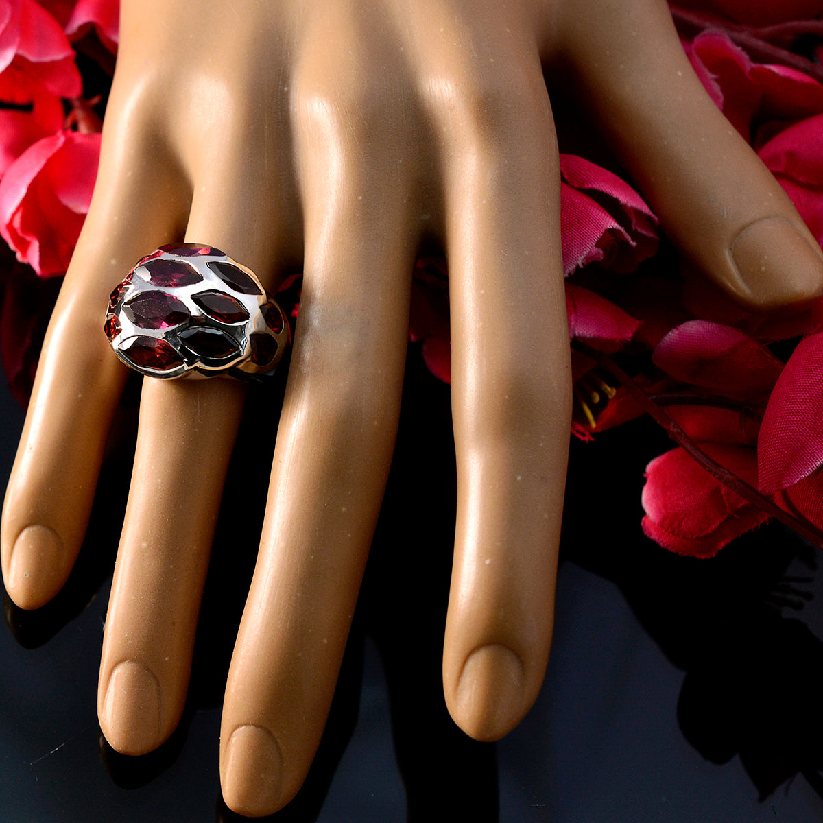 Garnet multiple Spanish Silver Red Gemstones Statement Armor Ring Jewellery