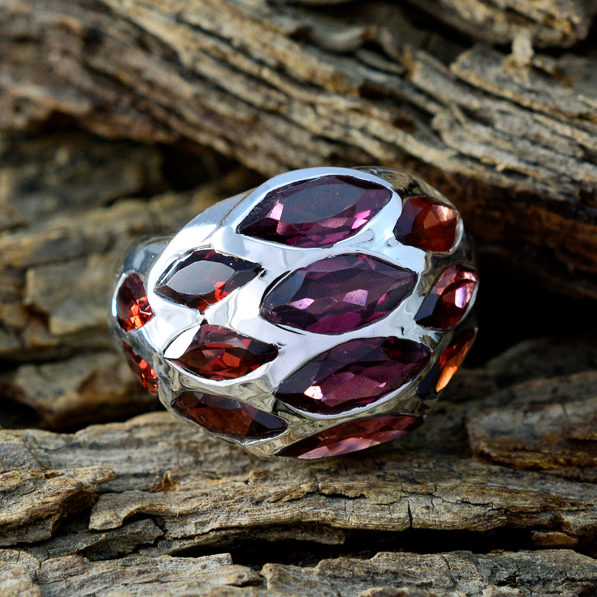 Garnet multiple Spanish Silver Red Gemstones Statement Armor Ring Jewellery