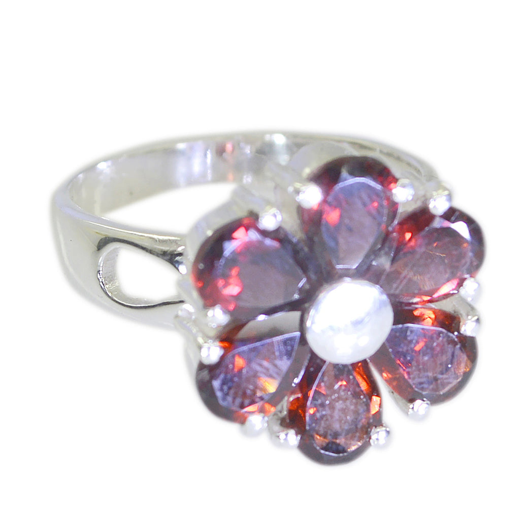 Garnet Hexa Moroccan 925 Silver Red Gemstone Classic Floral Ring Jewellery