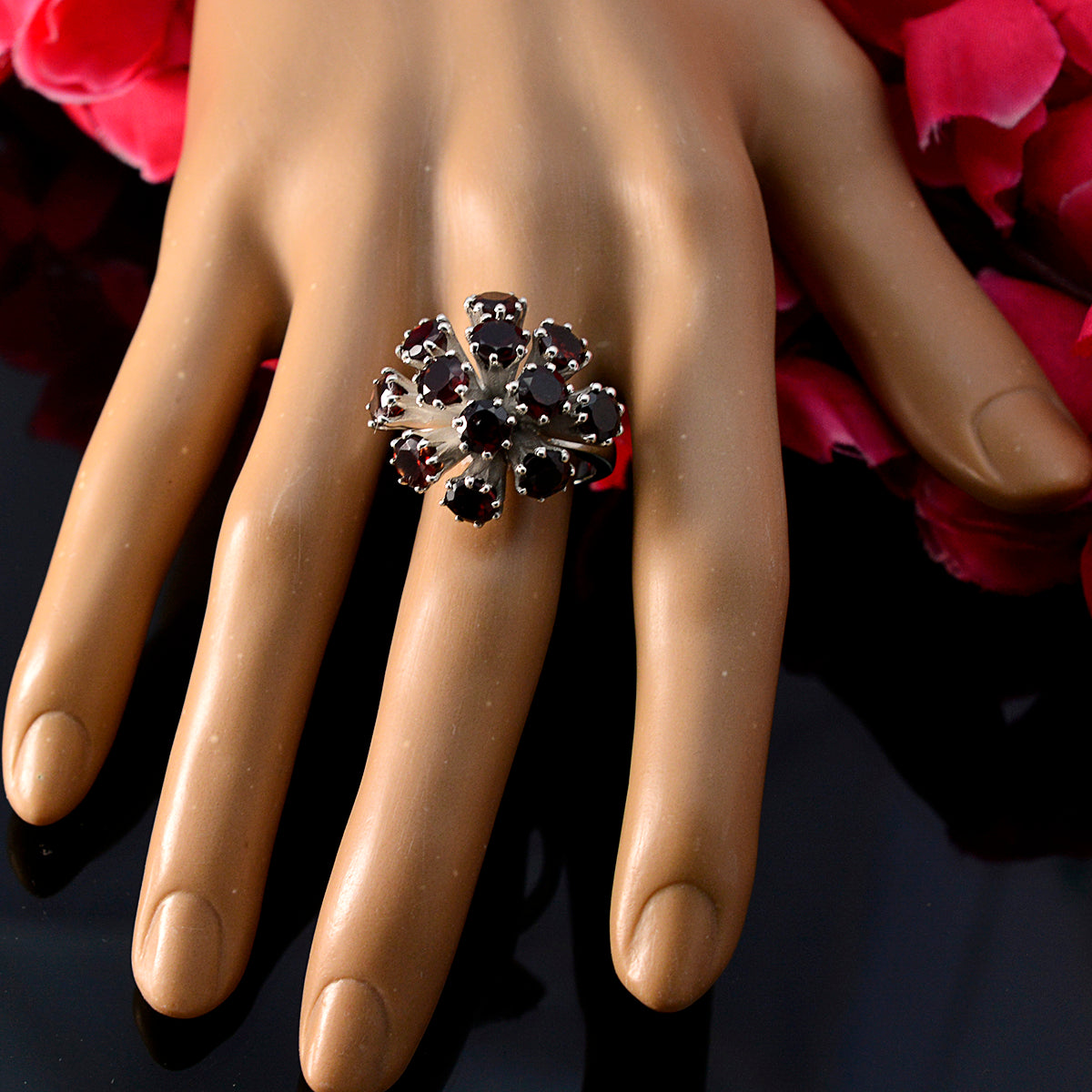 Garnet multiple Italian Silver Red Gemstone Statement Signet Ring Jewelry