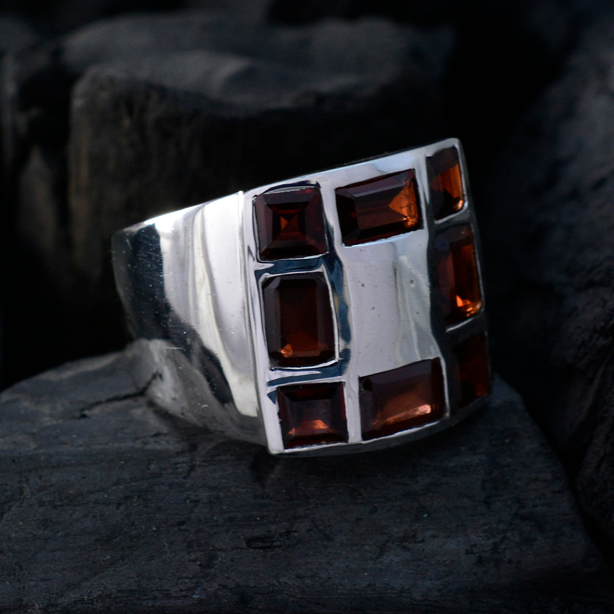 Garnet octa French 92.5 Silver Red Gems Edgy Abstract Ring Jewelry