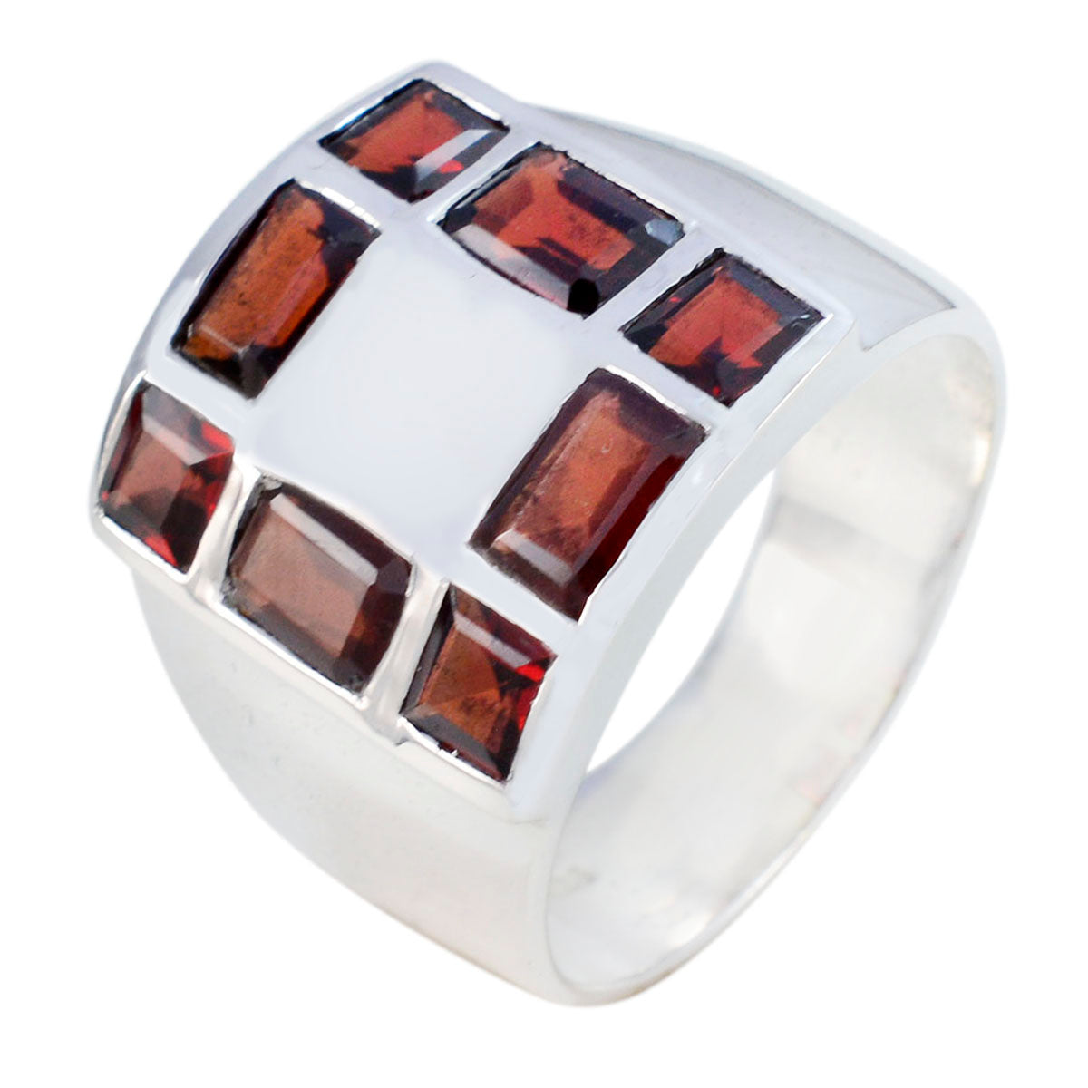 Garnet octa French 92.5 Silver Red Gems Edgy Abstract Ring Jewelry