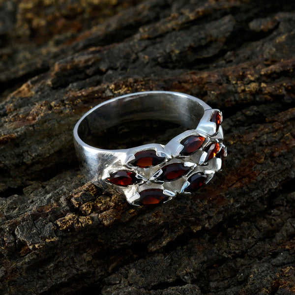 Garnet deka Russian Sterling Silver Red Gemstones Eye catching Abstract Ring Jewelry