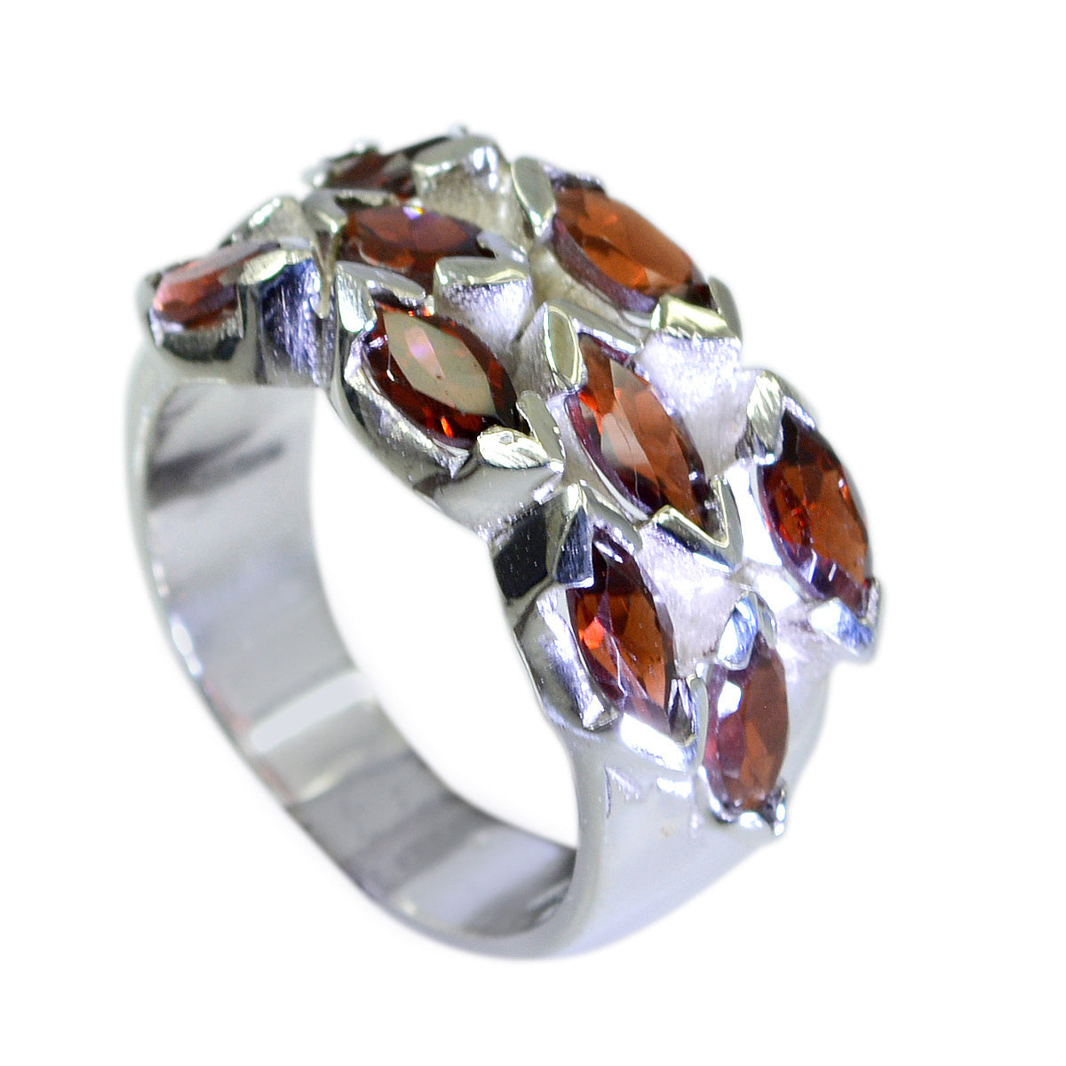 Garnet deka Russian Sterling Silver Red Gemstones Eye catching Abstract Ring Jewelry Hoofdafbeelding