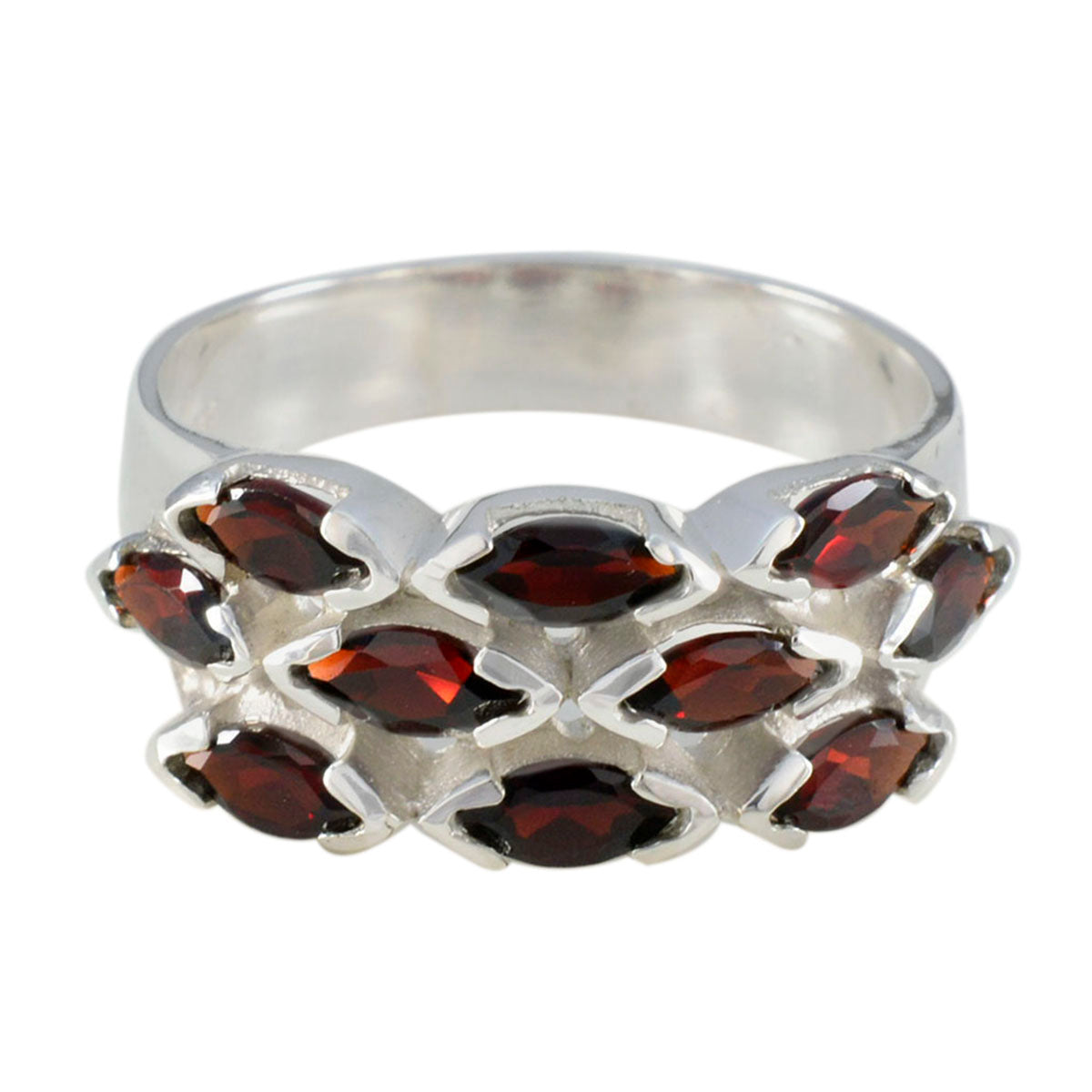Garnet deka Russian Sterling Silver Red Gemstones Eye catching Abstract Ring Jewelry