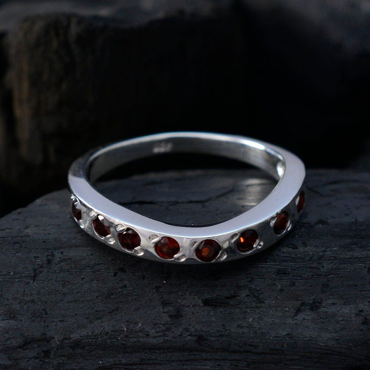 Garnet multiple Korean 925 Sterling Silver Red Gemstones Dainty Eternity Band Jewellery