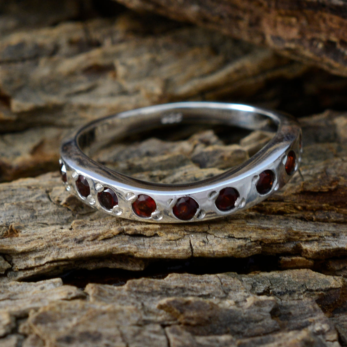 Garnet multiple Korean 925 Sterling Silver Red Gemstones Dainty Eternity Band Jewellery